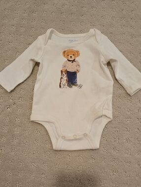 Ralph Lauren Cream Bear & Dog Long-Sleeve One-Piece Onsie Newborn